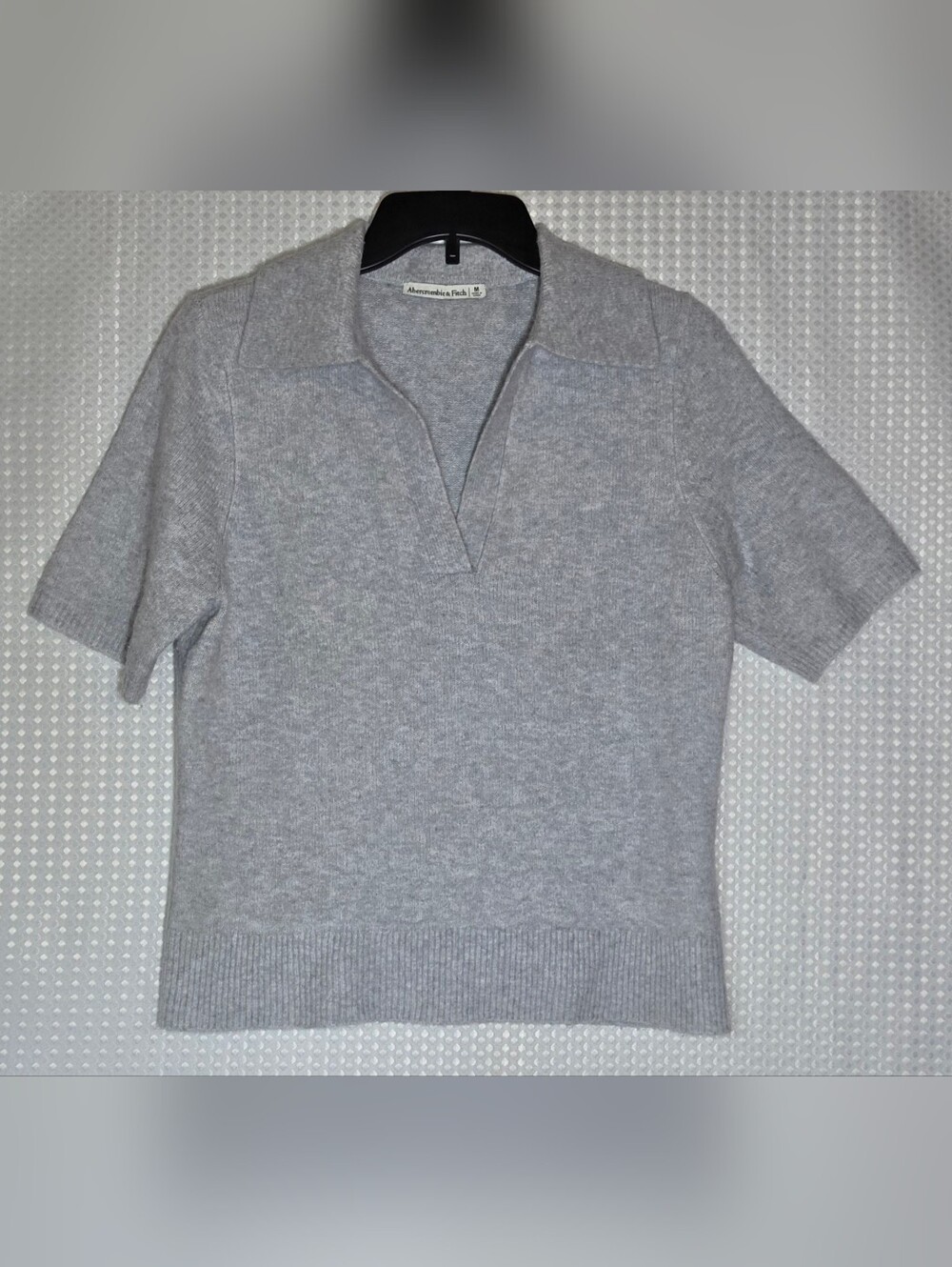 Abercrombie & Fitch Gray Knit Polo Sweater Top Medium Quiet Luxury Preppy Chic - Picture 2 of 11